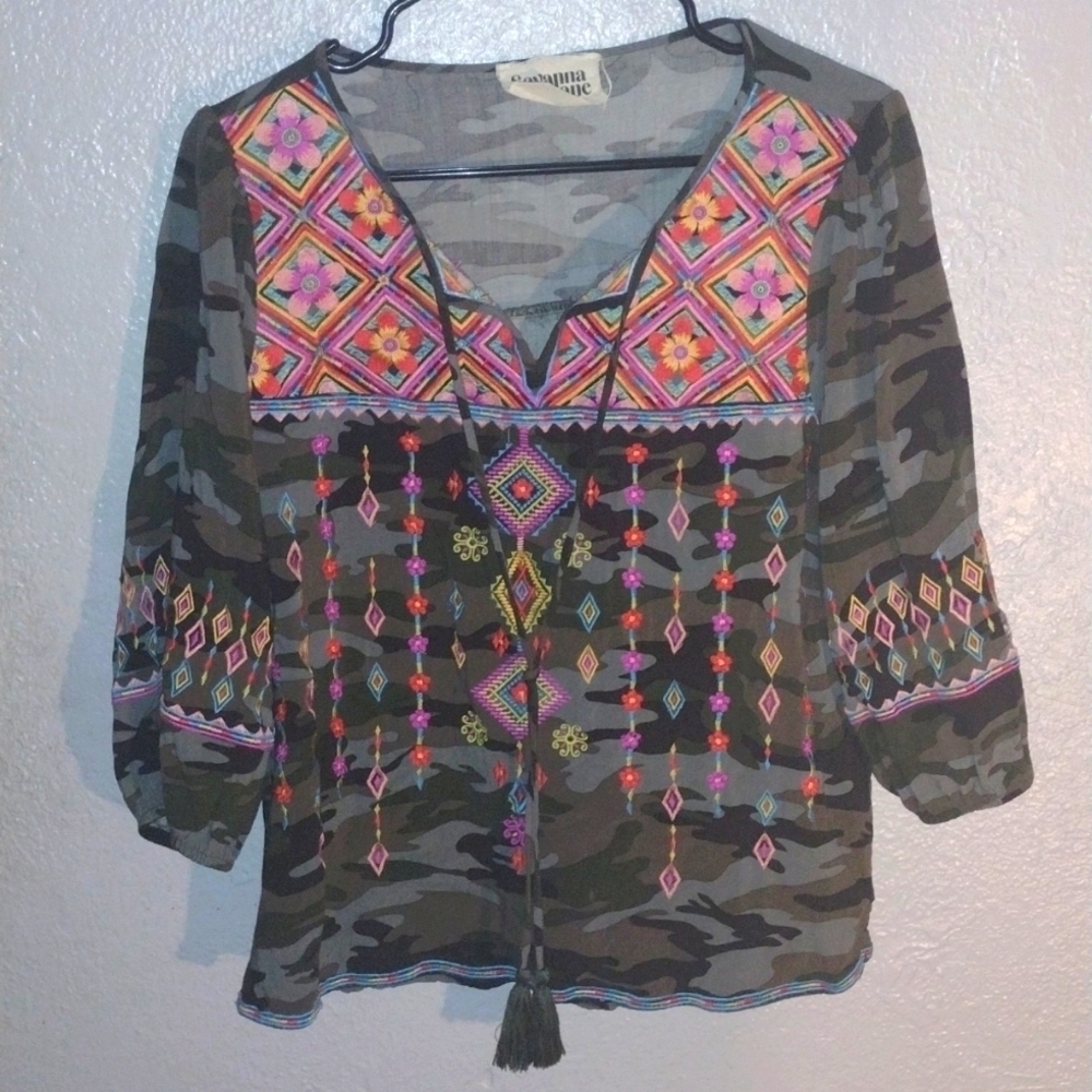 Savanna Jane Camouflage Embroidered Top S